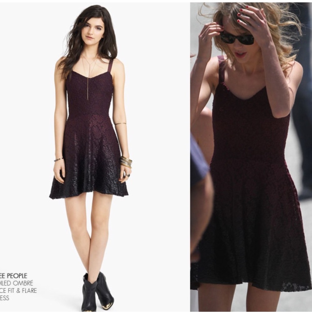 Free People Maroon-Black Foil Lace Ombré Dress seen on Taylor + Vampire Diaries